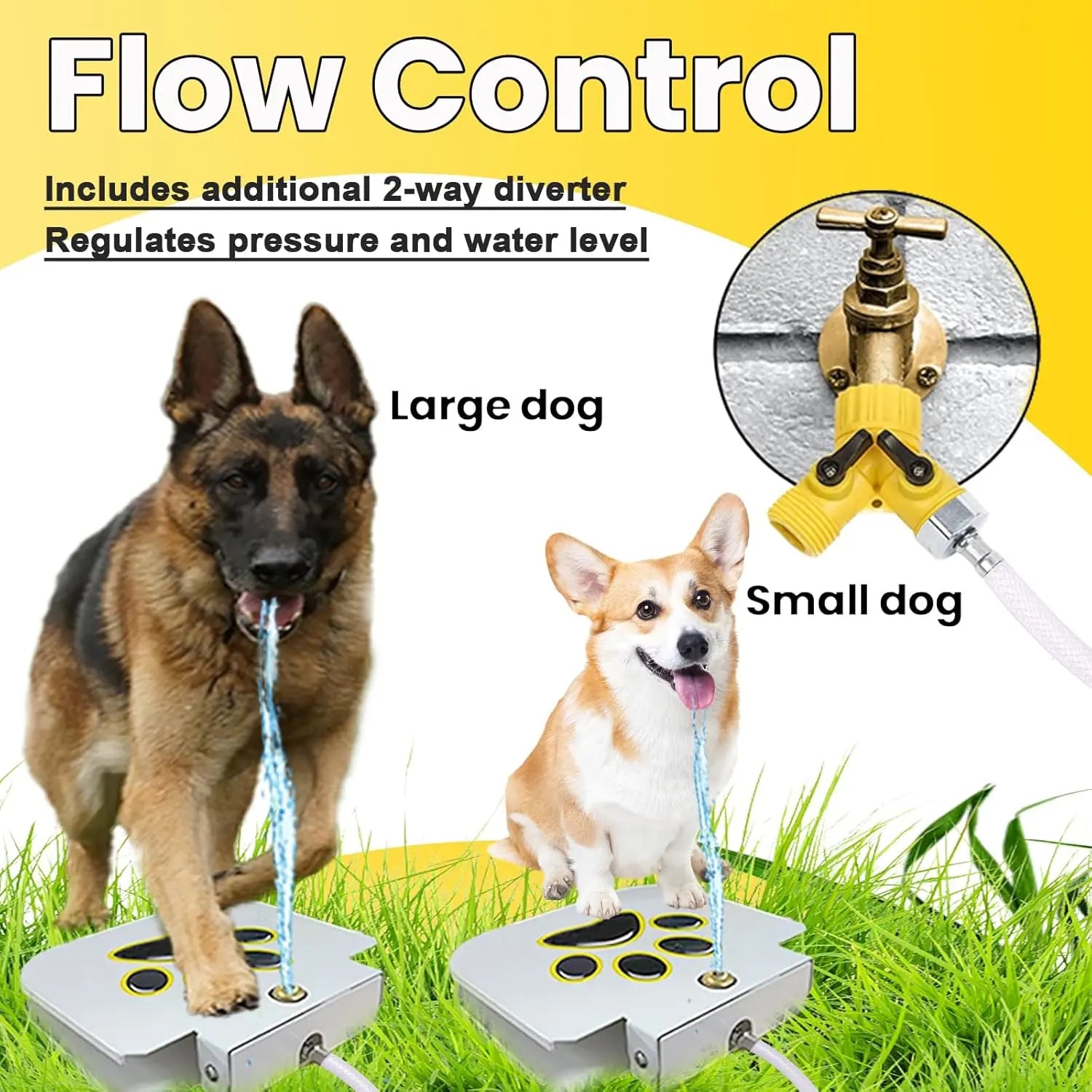 Dog Water Fountain Outdoor Drinking Water Toy for Large Dogs, Paw Activated Water Fountain, Sprinkler Step On, Fun Dog Toys，Includes 304 Stainless Steel Dog Hose